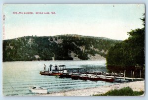 Devils Lake Wisconsin WI Postcard Kirkland Landing Boat Mountains 1910 Vintage