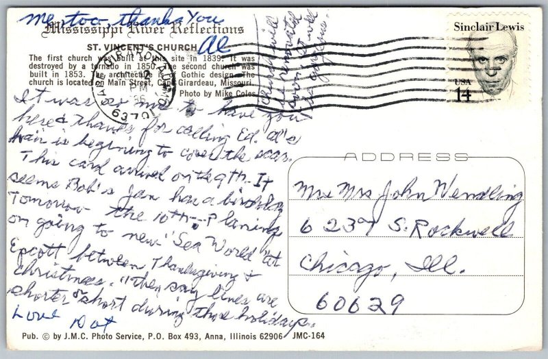 Vtg Cape Girardeau Missouri MO St Vincent's Church Chrome View Postcard