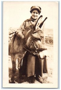 1918 Woman Donkey Trip Around Peking Wall China RPPC Photo Unposted Postcard 