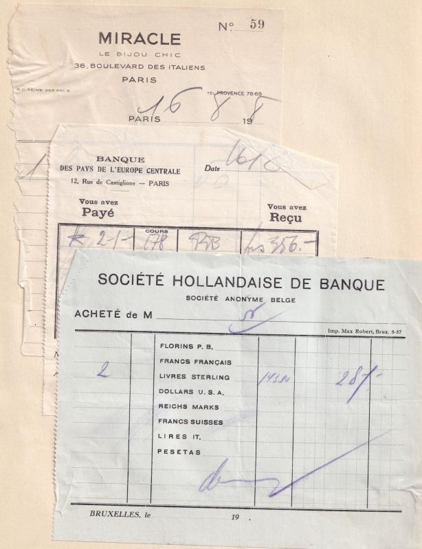 Society Hollandaise De Banque Belgium Paris Bank 1940s 3x Old Receipt s