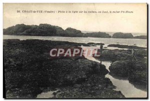 Old Postcard St. Croix de Vie fishing has the line on the rocks at the bottom...