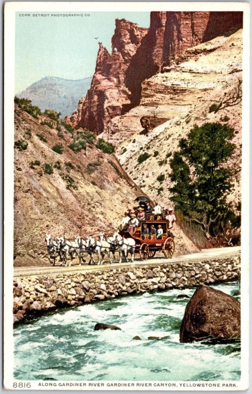 California CA, Along Gardiner River, Canyon, Yellowstone Park, Vintage Postcard