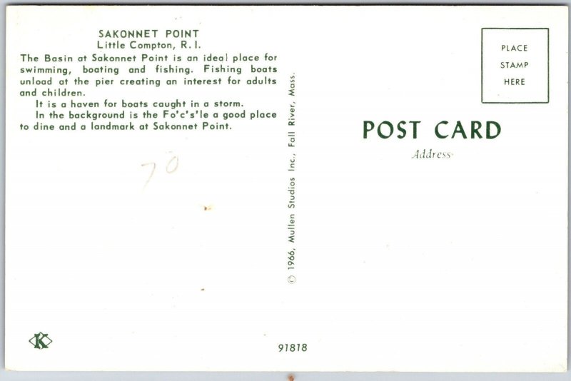 Sakonnet Point Little Compton Rhode Island Swimming Boating & Fishing Postcard