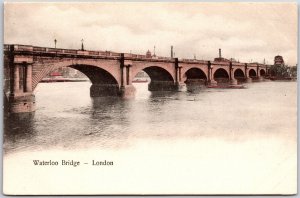 Waterloo Bridge London England Boats & Factories In The Distance Postcard