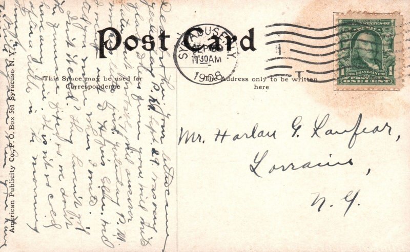 Vintage Postcard 1908 Clinton Square Buildings Statue Syracuse New York American