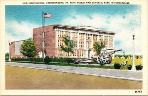 High School Harrisonburg VA World War Memorial Park Foreground Postcard VTG UNP 
