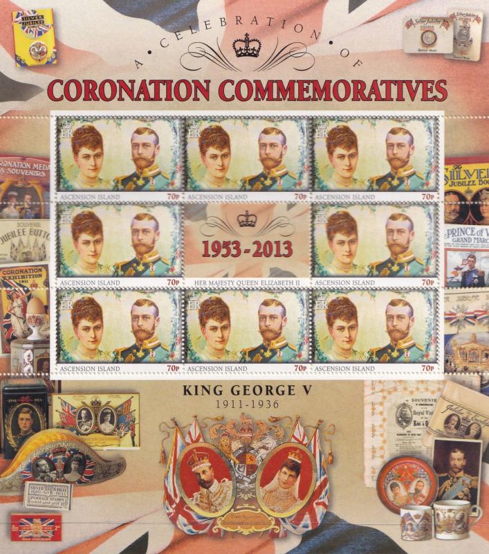 King George V Ascension Island Royal Coronation Rare Mint Stamp Block Sheet