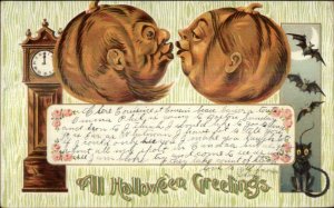 Halloween - Pumpkin JOL Heads Kiss Gottschalk c1910 Postcard