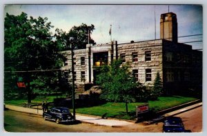 Hôtel de Ville, City Hall, Granby Quebec, Vintage Postcard, 1947 Oldsmobile