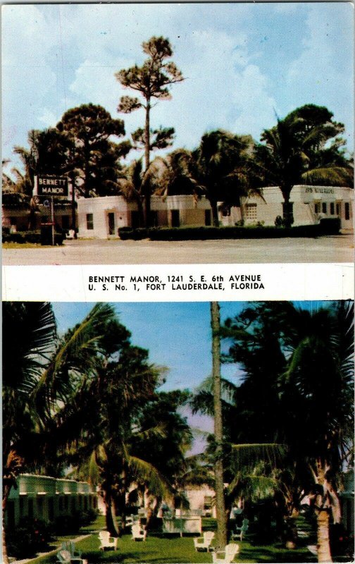 Bennett Manor 6th Avenue US 1 Fort Lauderdale Florida Hotel Vintage Postcard UNP 