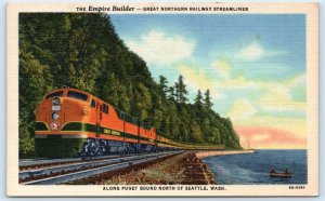 PUGET SOUND, WA Streamliner Train EMPIRE BUILDER Great Northern Railway Postcard