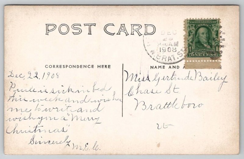 RPPC Boy Off To School With Carry Bag Brattleboro VT Postcard B39