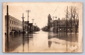 JH3/ Delaware Ohio RPPC Postcard c1913 Flood Disaster Stores Church  38