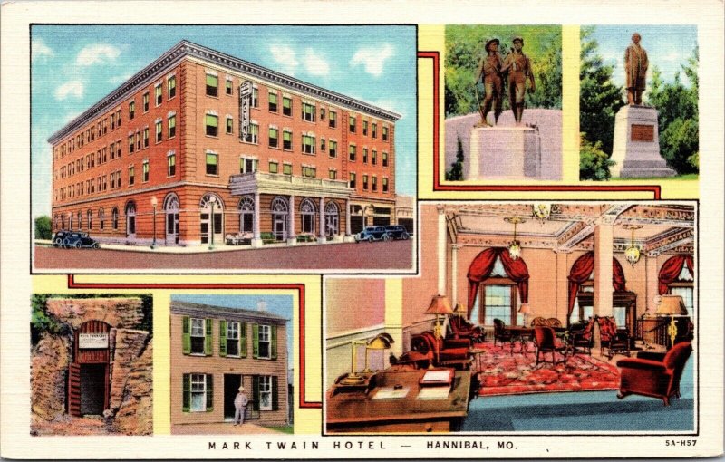 Linen Postcard Mark Twain Hotel in Hannibal, Missouri~136149
