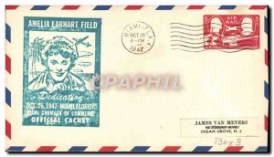 Letter USA 1st Flight Miami Ocean Grove Amelia earjart Field October 26, 1947