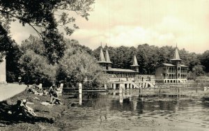 Hungary Hévíz Gyógyfürdö Strand Beach Heviz Vintage RPPC 07.49