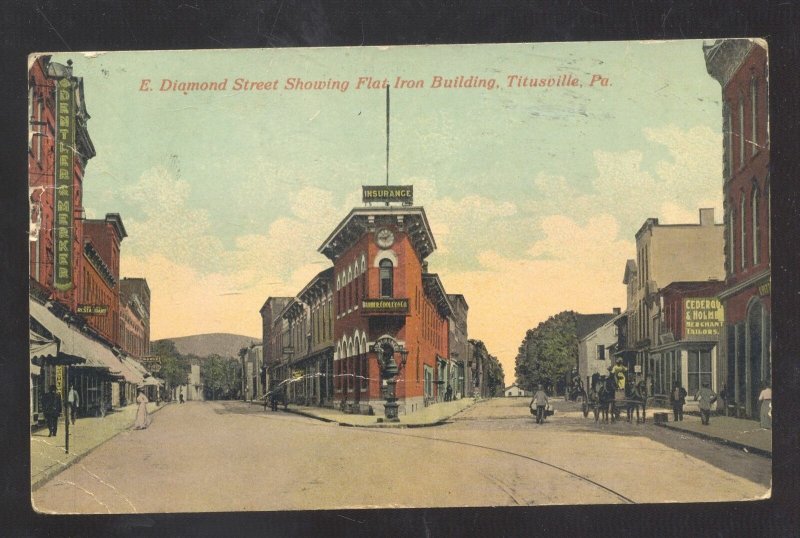 TITUSVILLE PENNSYLVANIA DOWNTOWN DIAMOND STREET SCENE VINTAGE POSTCARD