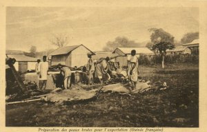 PC CPA FRENCH GUINEA, PRÉPARATION DES PEAUX BRUTES, Vintage Postcard (b21023)