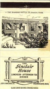 Framingham, Massachusetts/MA Match Cover, Sinclair House Restaurant