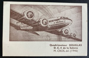 Mint France Picture Postcard Douglas DC 4 SABENA Airplane 1946