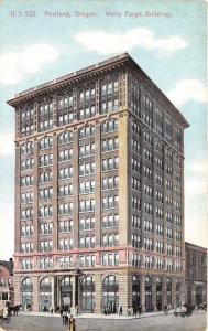 Portland Oregon~Wells Fargo Building~Street Scene in Front~Postcard Mailed 1909
