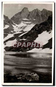 Old Postcard The Three Peaks Belledonne and Lake Freydane