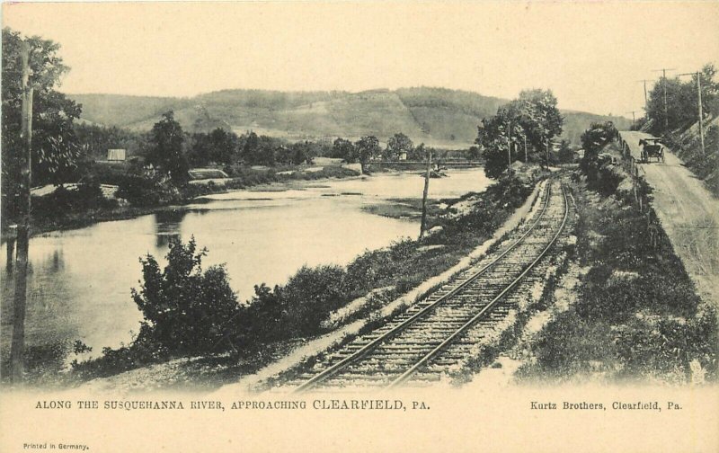 Tuck Postcard 2247 Clearfield PA, Along the Susquehanna River approaching Town