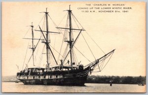 Mystic Connecticut 1952 Postcard Ship Charles W. Morgan Coming Up River