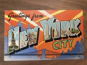 Vintage 40s GREETINGS from NEW YORK CITY New York Large Letters Postcard