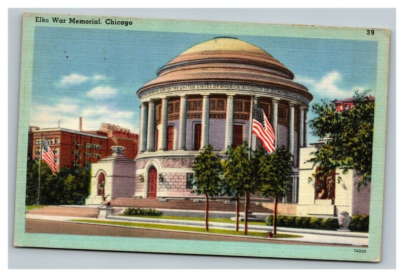 Vintage 1940's Postcard Elks War Memorial Lakeview Ave. Chicago Illinois