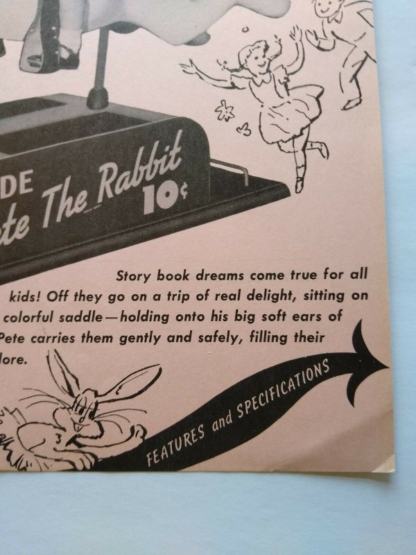 Exhibit Pete The Rabbit Arcade FLYER Original Kiddie Amusement Ride 1952 Rare