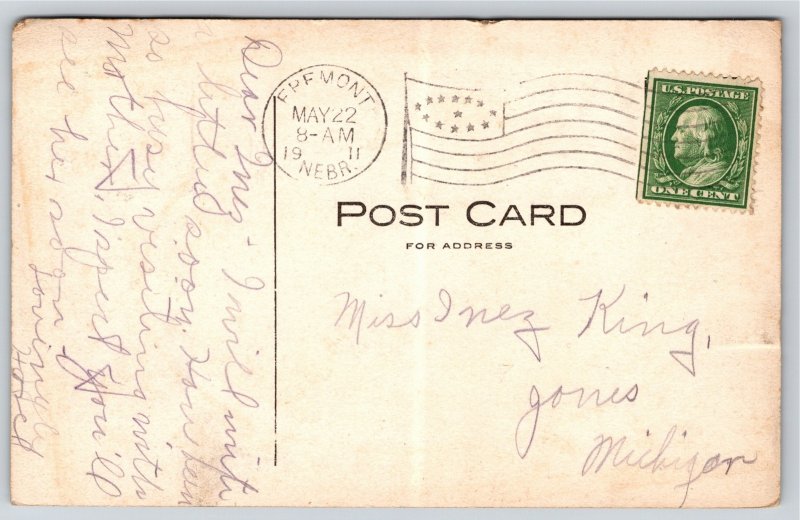 Fremont Nebraska~Front of Carnegie Library~Vintage Postcard