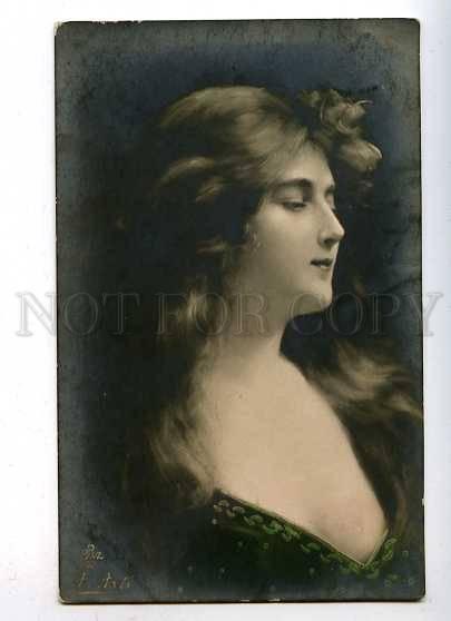 182557 BELLE Woman Long Hair by Angelo ASTI vintage tinted PC