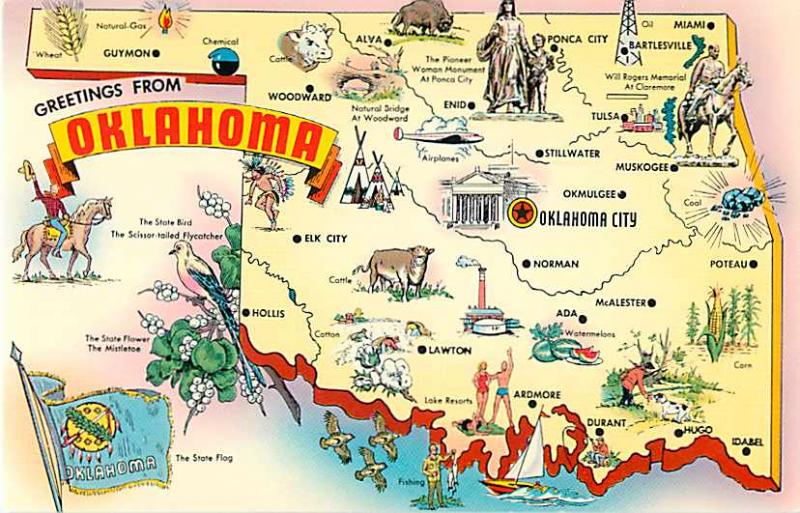 Greetings from Oklahoma OK Map Chrome Postcard