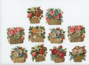 1880's Fab Victorian Baskets Flowers Victorian DIe Cut Trade Card x716E