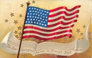 US Patriotic 1908 Flag Star Spangled Banner in Triumph embossed postcard B987