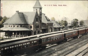 NILES MI MC Railroad Train and Station c1910 Postcard