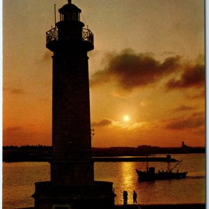 c1970s Molfetta, Italy Lighthouse Nocturnal Seascape Boat Silhouette 4x6 PC M20