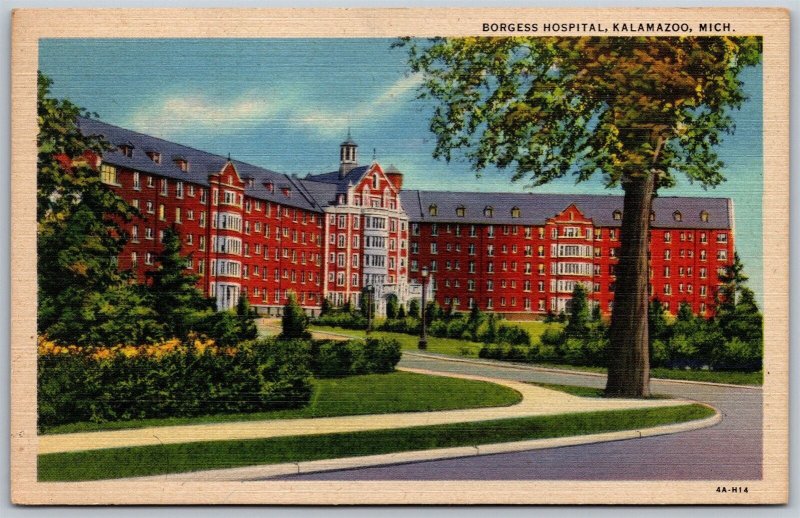 Vtg Kalamazoo Michigan MI Borgess Hospital 1940s View Old Linen Postcard