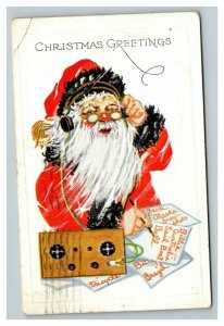 Vintage 1928 Christmas Postcard Santa Claus Short Wave Radio Xmas Wish List 