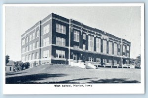 Harlan Iowa IA Postcard High School Building Campus Panoramic View Vintage
