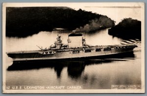 Postcard RPPC c1930s USS Lexington Aircraft Carrier CV-2 Pacific Aerial Surveys