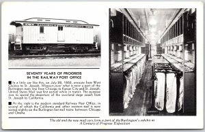 Old & New Mail Cars Burlington's Exhibit Century Of Progress Exposition Postcard