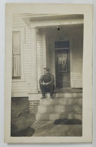 Rppc Gentleman Resting on Porch at 504 W Washington Real Photo Postcard T10