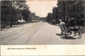 Postcard Main Street Looking East in Jackson, Michigan