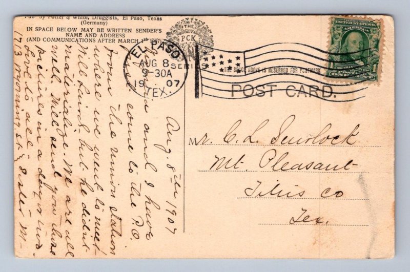 EL PASO TEXAS CARNEGIE LIBRARY BICYCLE POSTCARD 1907
