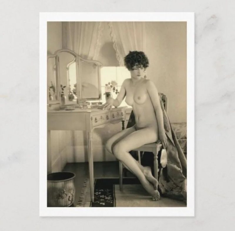 French, Nude, Dressing Table, Boudoir, Risque Erotic Vintage Inspired Postcard