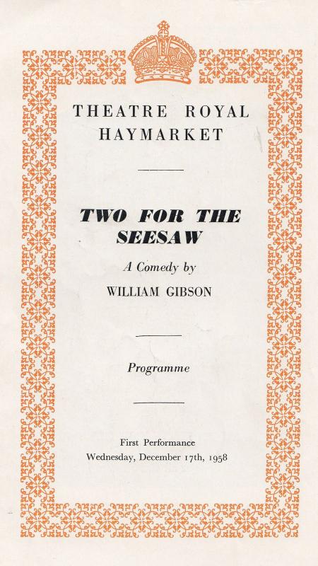 Two For The Seesaw Haymarket Comedy Gerry Jedd Peter Finch Theatre Programme