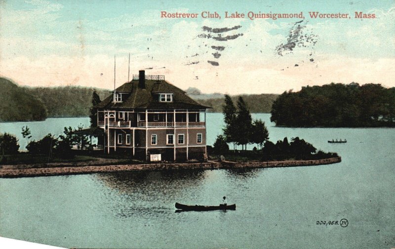 Vintage Postcard 1909 Restover Club Lake Quinsigamond Worccester Massachusetts