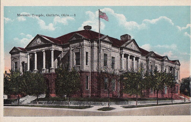 Postcard Masonic Temple Guthrie OK